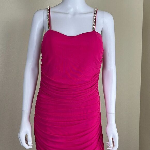 Cache Womens Size S Pink Ruched Bodycon Jeweled Midi NEW Dress Sexy Barbie Party - Picture 5 of 15